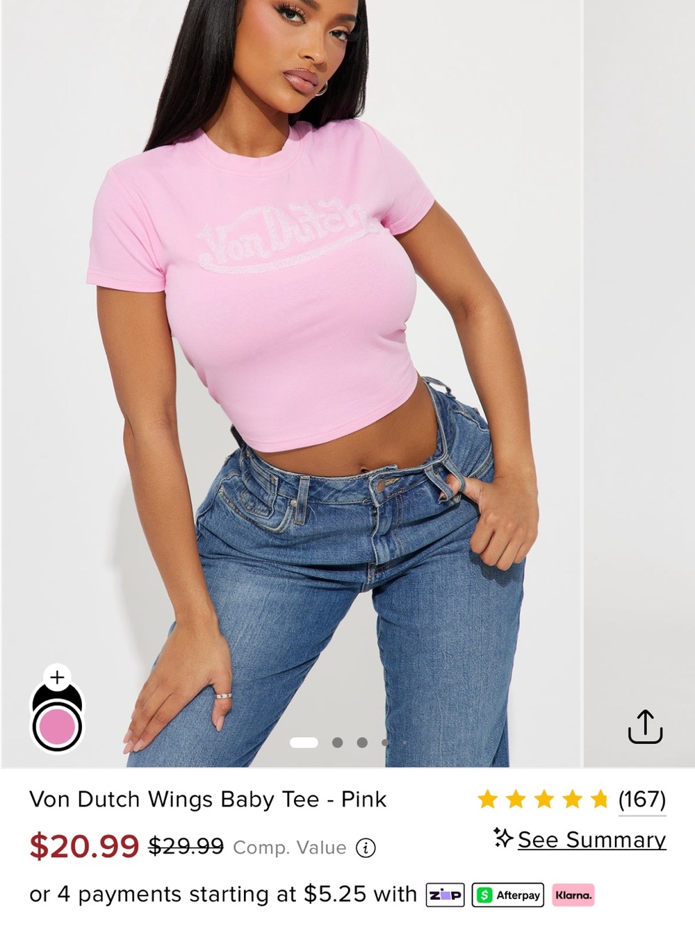 Von Dutch Pink Wing Logo Cropped Tee